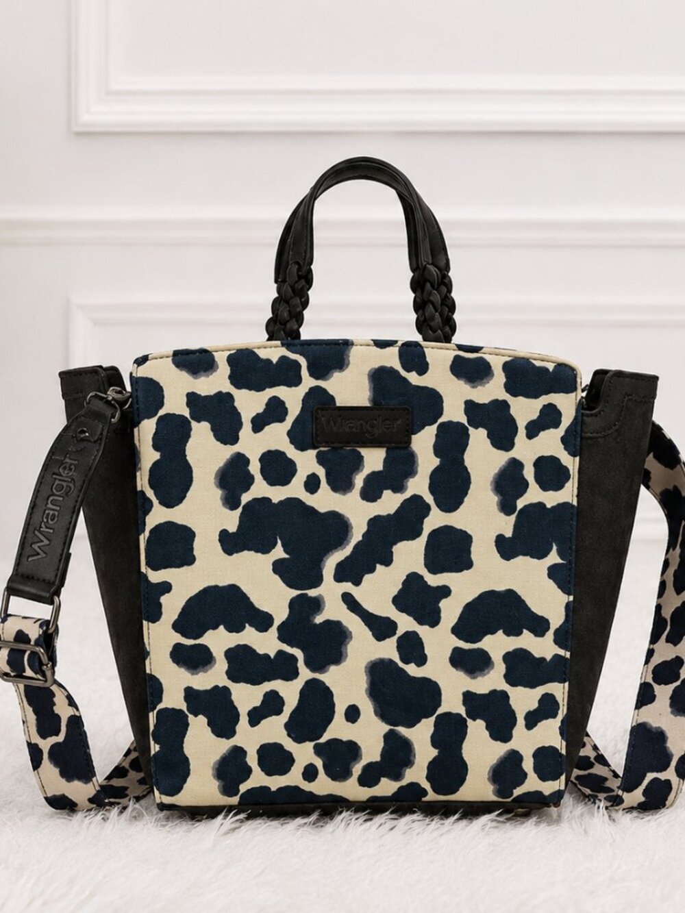 Wrangler Black Animal Print Tote Crossbody Handbag NWT